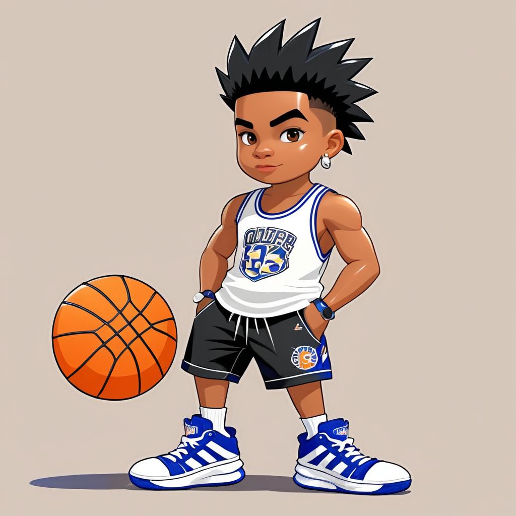 Cartoon Boy with Spiky Hair and Sportswear