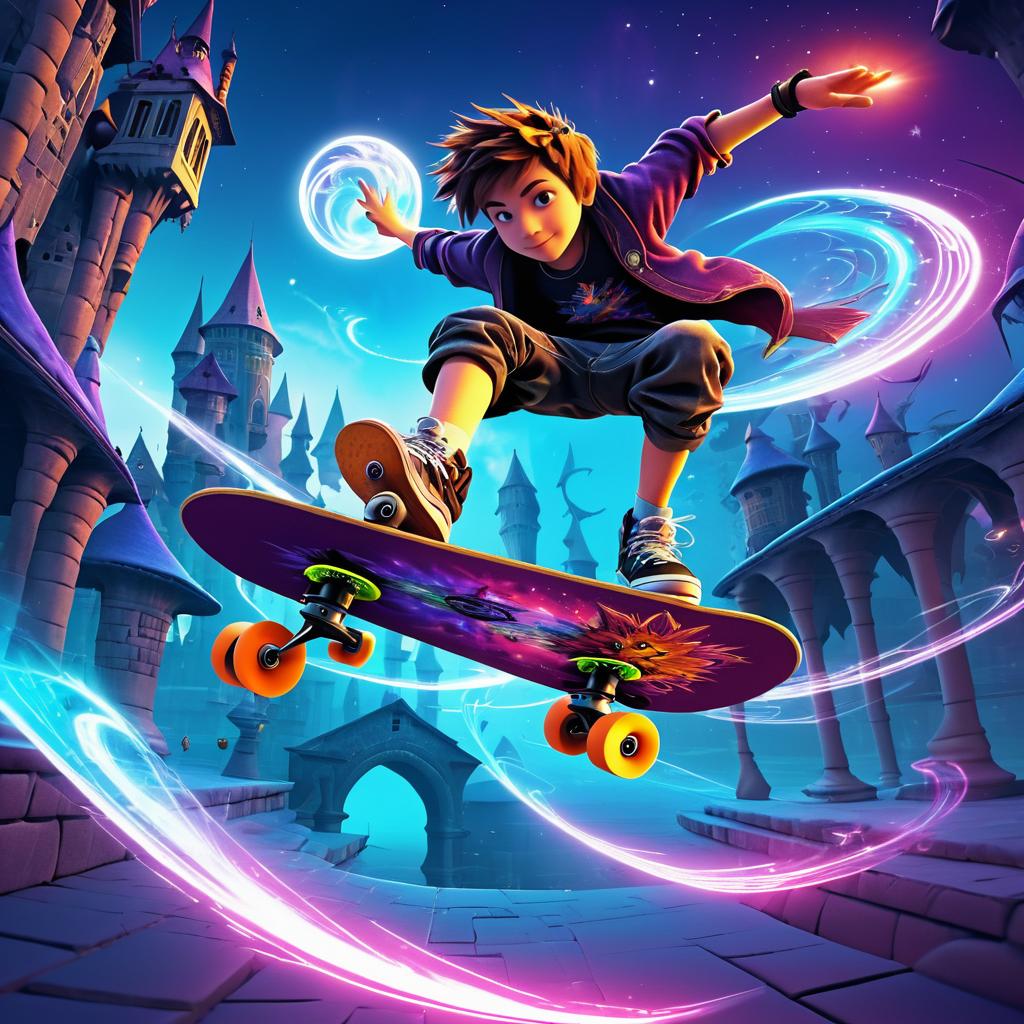 Magical Skateboard Tricks in Fantasy World