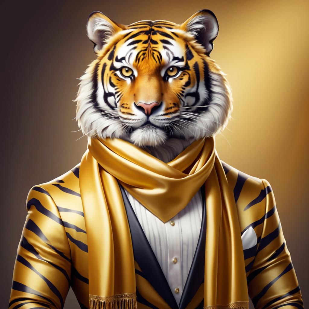 Elegant Anthropomorphized Tiger with Scarf