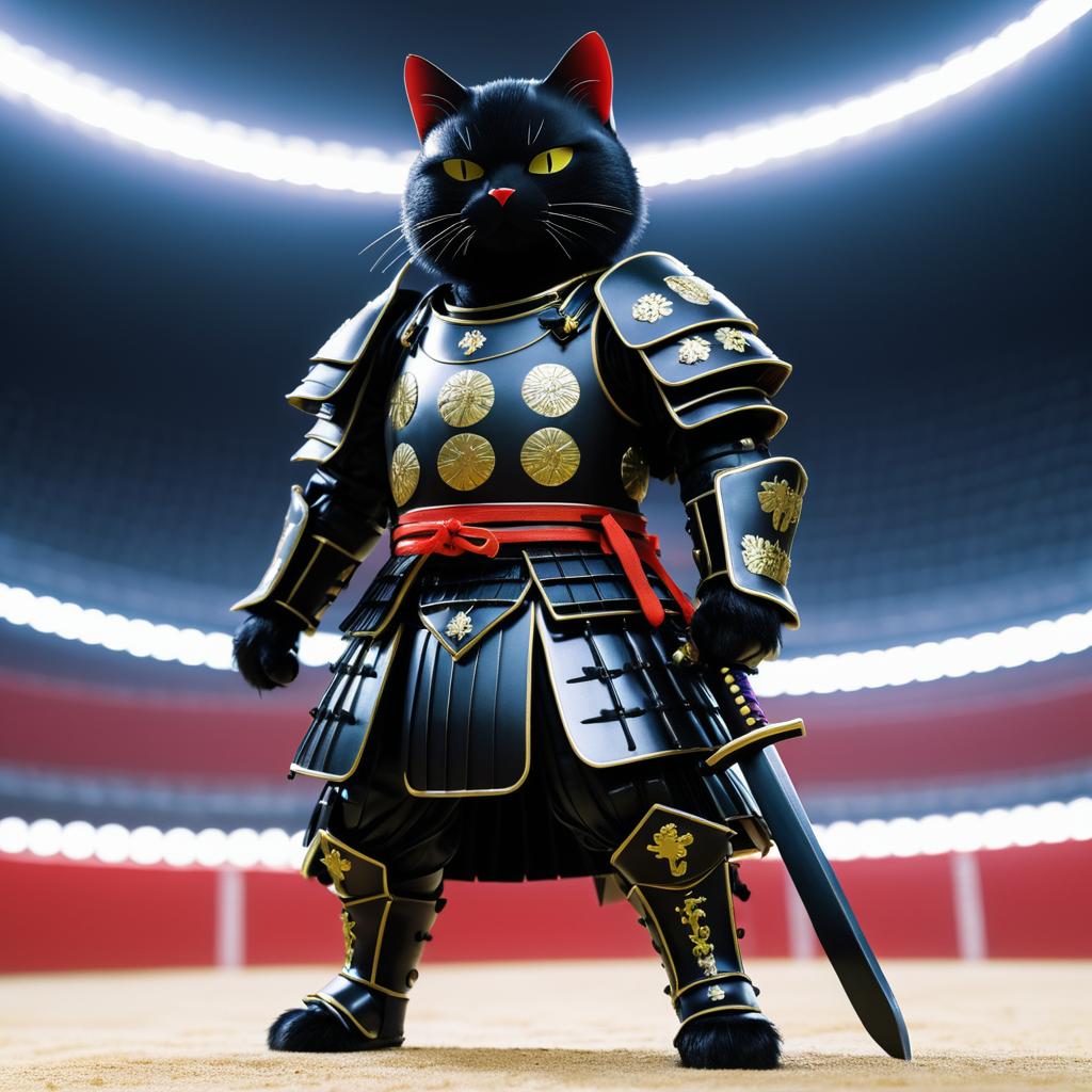 Epic Samurai Cat in Cinematic Arena