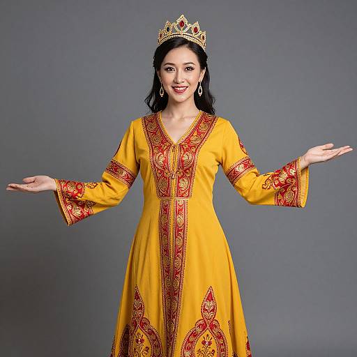 Traditional Woman in Yellow and Red Outfit