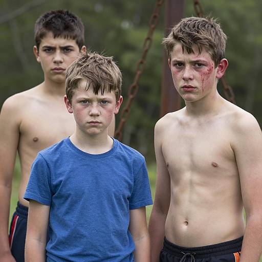 Three Boys in a Forest Encounter