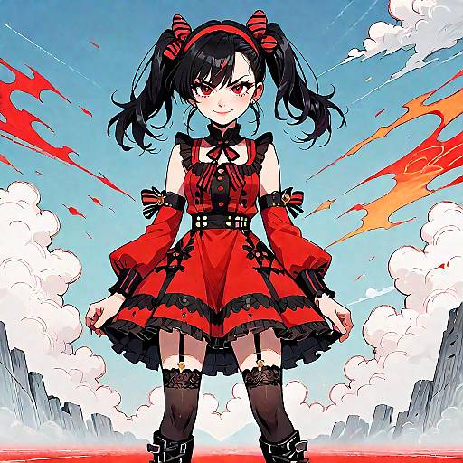 Anime Girl in Red Gothic Dress