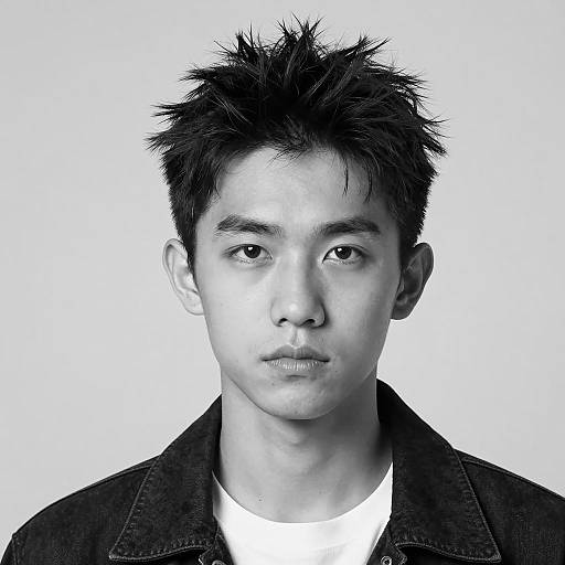 Black and White Portrait of Serious Young Man