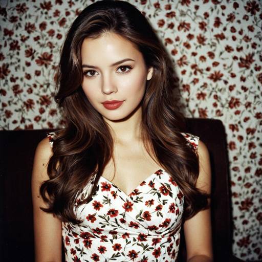 Woman in Floral Dinner Dress with Brown Hair
