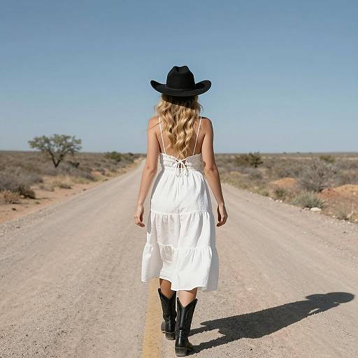 Woman in Desert Landscape with Cowboy Hat