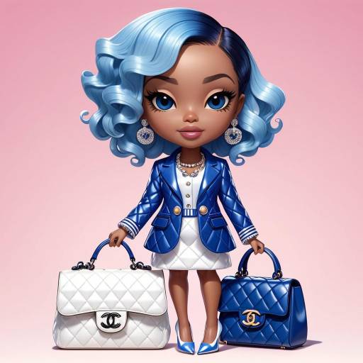 Stylish Doll with Blue Hair and Designer Handbags