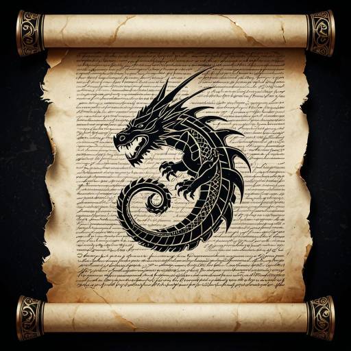 Ancient Scroll with Dragon Illustration