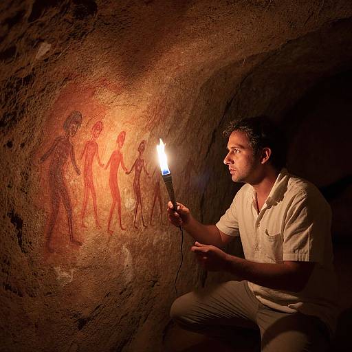 Photorealistic Anthropologist in Prehistoric Cavern