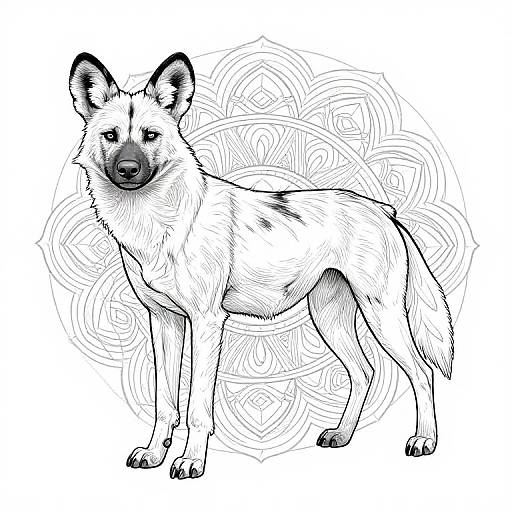 African Wild Dog Mandala Coloring Page
