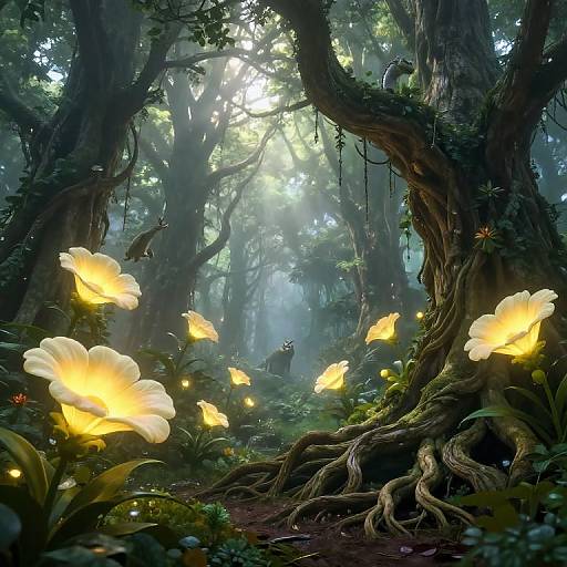 Enchanted Forest with Luminous Flowers