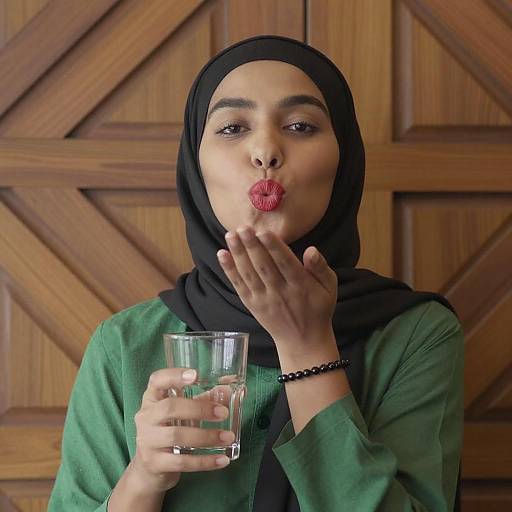 Young Woman in Hijab Blowing Kiss