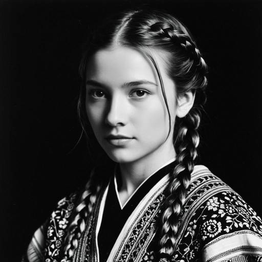 Portrait of Young Woman in Traditional Braided Hairstyle