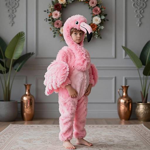 Young Boy in Photorealistic Flamingo Costume
