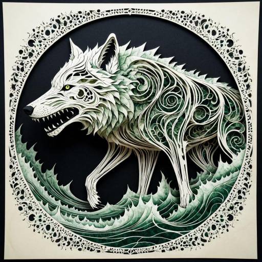 Intricate Paper Cut Wolf with Organic Waves Intricate Paper Cut Wolf with Organic Waves