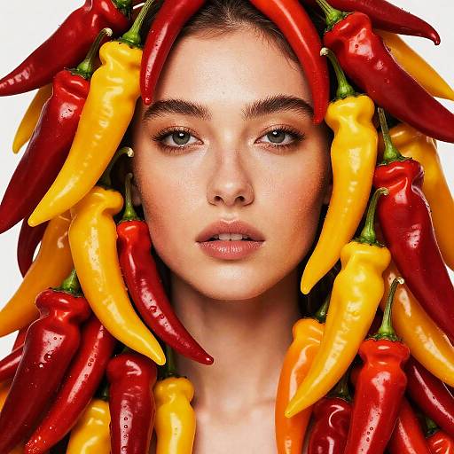 Woman with Vibrant Chili Pepper Adornment