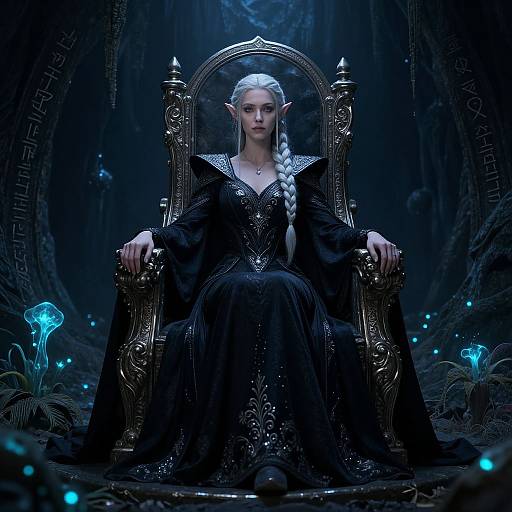 Drow Elf Queen on Obsidian Throne