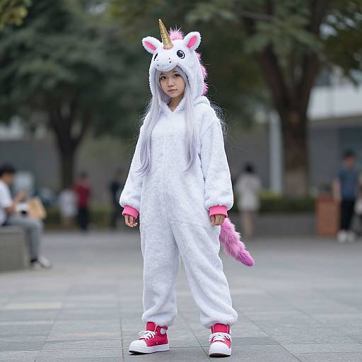 Girl in Unicorn Kigurumi Costume