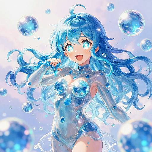 Vibrant Blue Slime Anime Girl