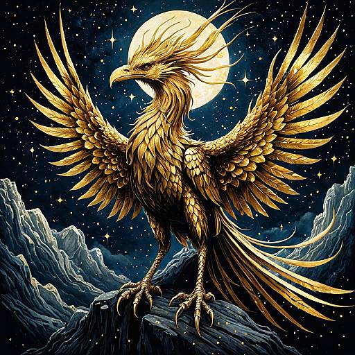 Golden Phoenix Illustration with Celestial Night Sky