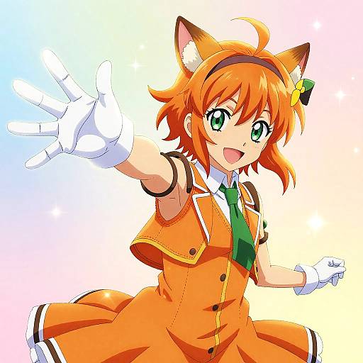 Adachi Rei Vibrant Orange Paws Pose