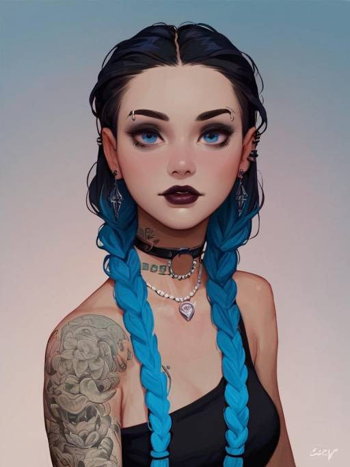 Gothic Girl with Multicolored Hair