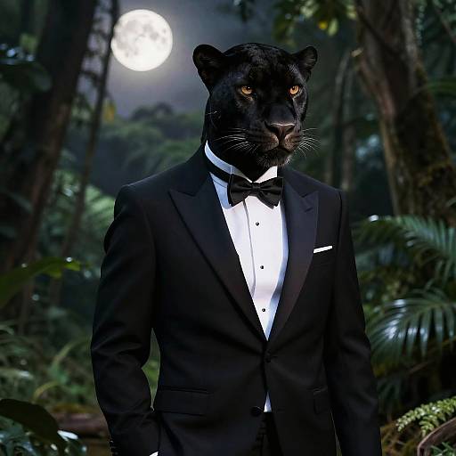 Moody Photorealistic Black Panther in Tuxedo