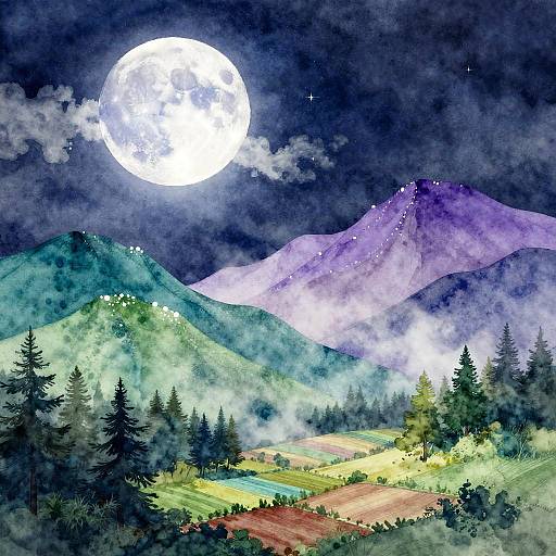 Dreamy Nocturne Digital Watercolor