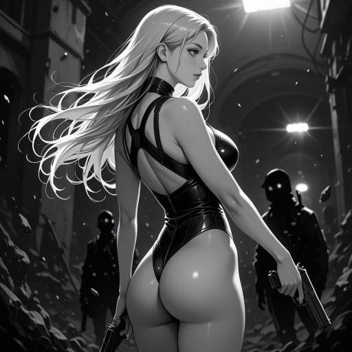Futuristic Armed Woman in Black Bodysuit