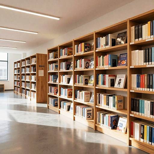 Bright Modern Library Interior with Wooden Bookshelves