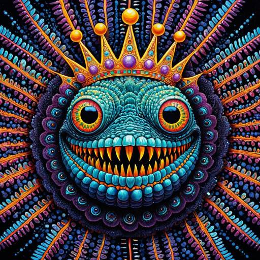Psychedelic Crowned Holo-Worm with Human Eyes and Teeth