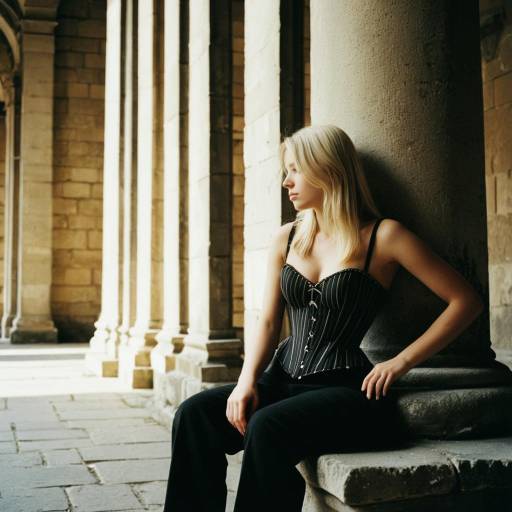 Thoughtful Woman Sitting by Stone Pillar