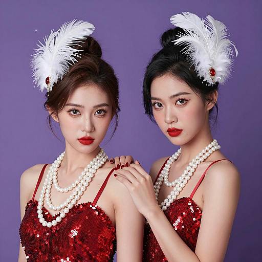 Glamorous Women in Sequins and Feathers