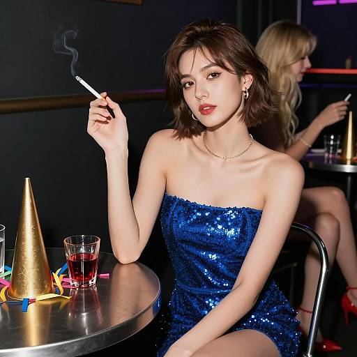 Stylish Women in a Dim Club Scene