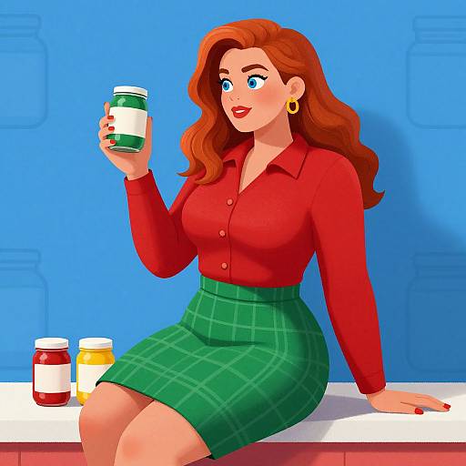 Curvy Woman with Colorful Jars
