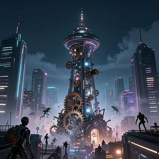 Surreal Steampunk Futuristic Cityscape