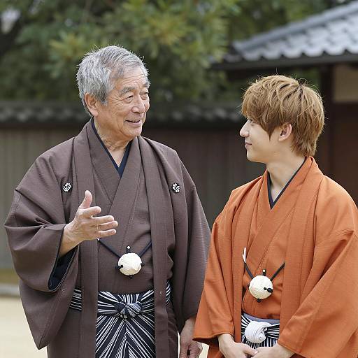 Japanese Tradition: Men in Kimonos Outdoors