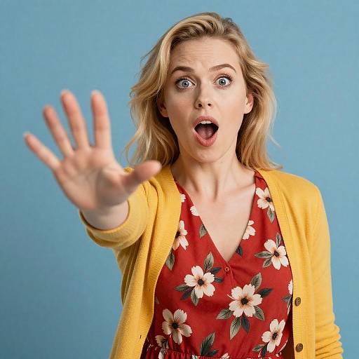 Surprised Woman in Floral Dress