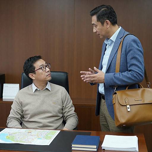 Wood-paneled Office: Two Men Conversing