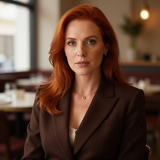 Red-Haired Woman in Brown Business Suit