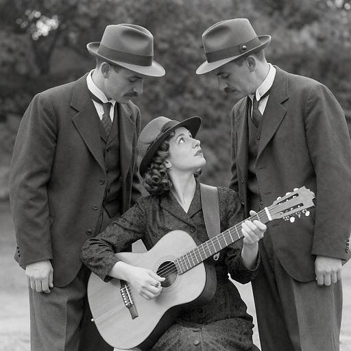 Vintage Black-and-White Portrait with Guitar