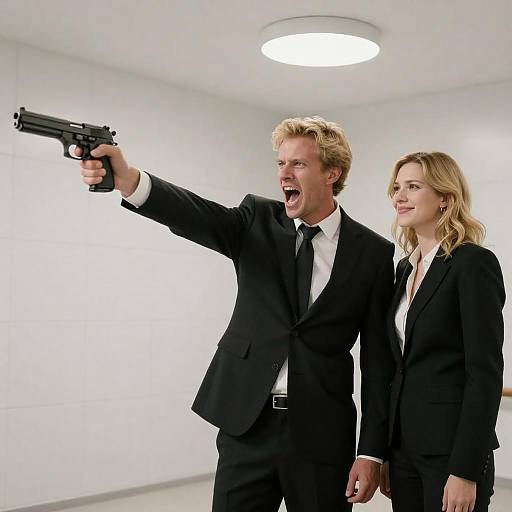 Blonde Suited Couple Tense Standoff
