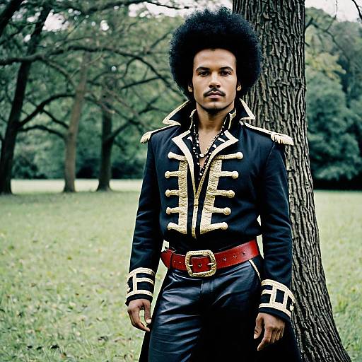 Man in Elaborate Military Style Coat Outdoors