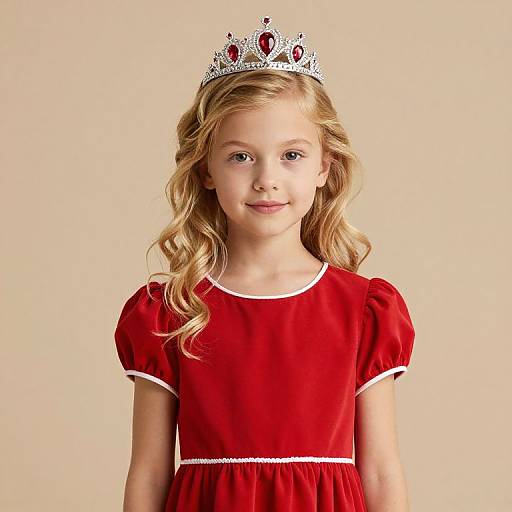 Young Blonde Girl in Red Dress