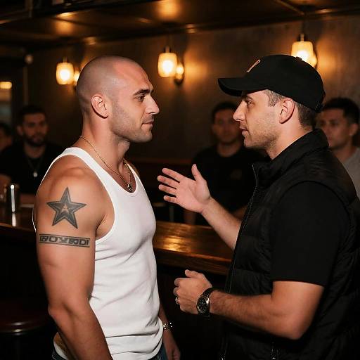 Dramatic Bar Scene with Muscular Men