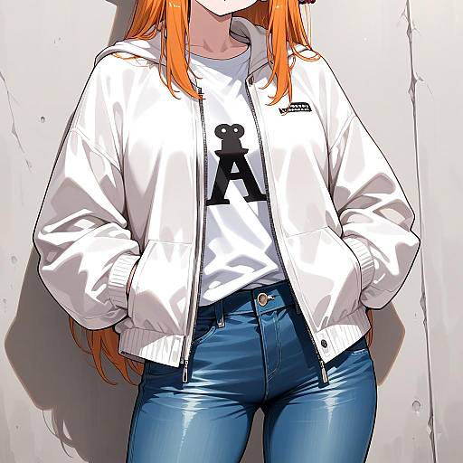 Anime Girl in White Jacket and Jeans