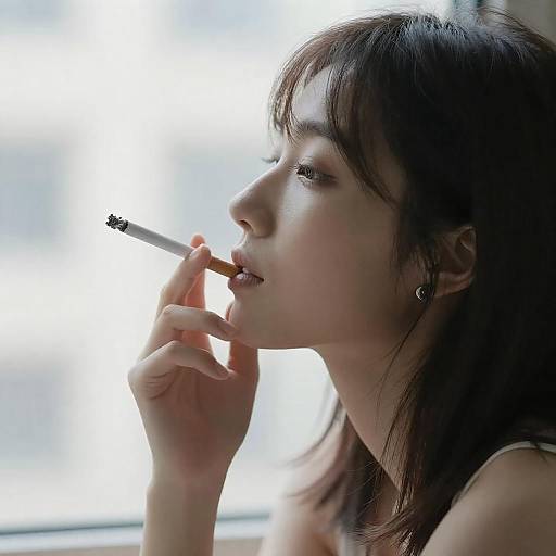Profile Portrait of Smoking Woman