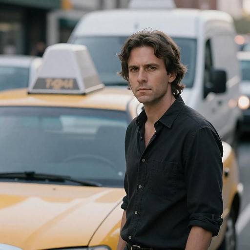 Serious Man by Yellow Taxi in City