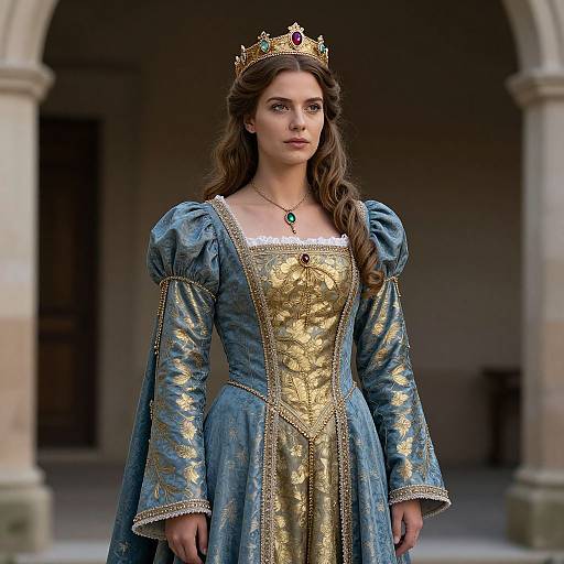 Medieval Woman in Blue and Gold