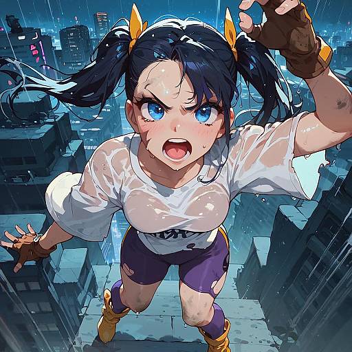 Neon Night Victory Pose Anime Girl